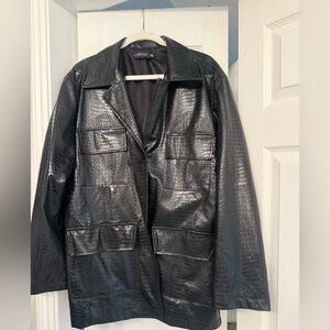 Lioness Black Textured Faux Leather Coat